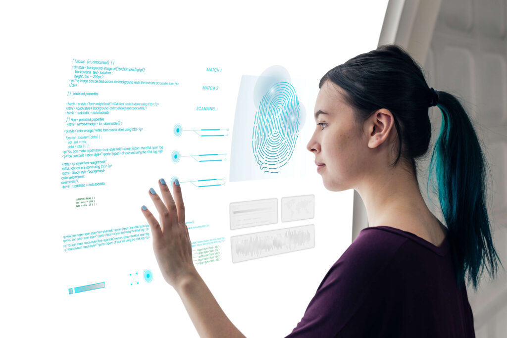girl coding on a interactive screen