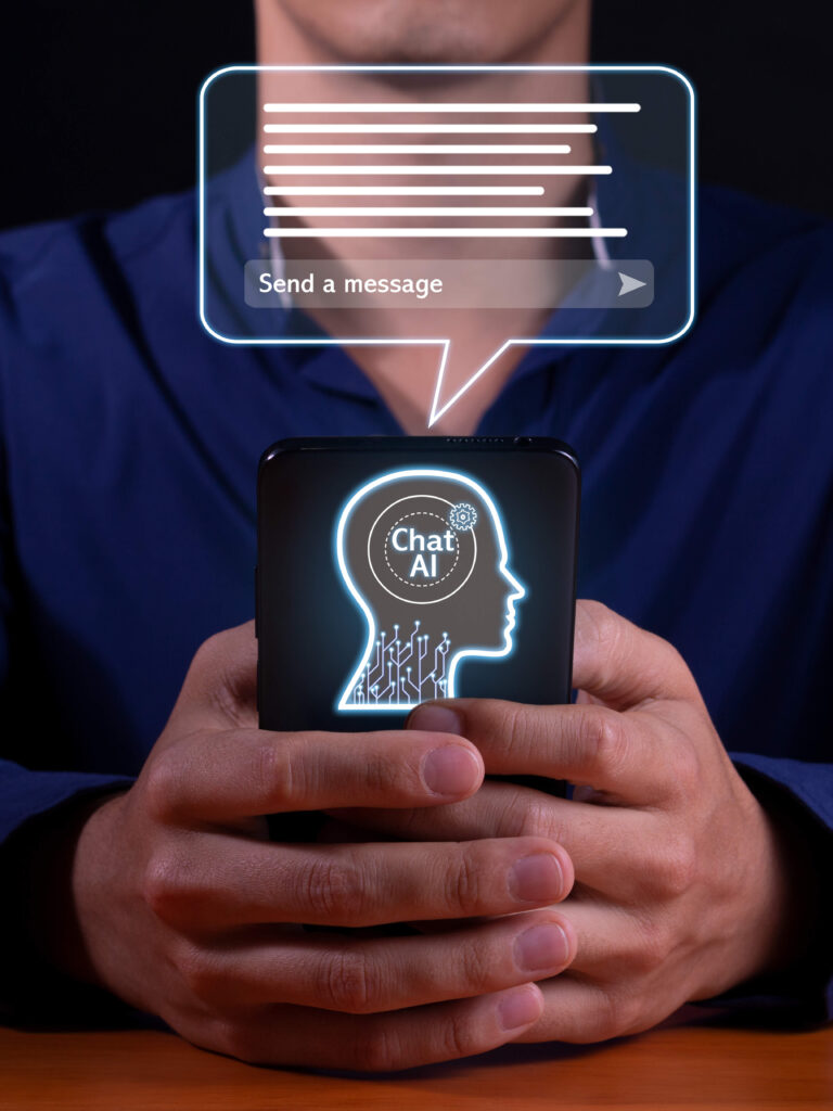 vertical image of human ai interaction chatting